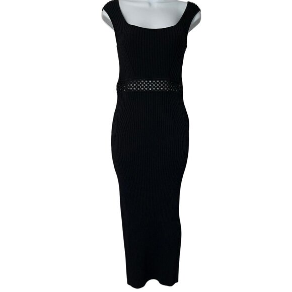 House of Harlow 1960 Black Ribbed Knit Maxi Dress Size XS Cutout Waist Evening - Picture 1 of 13